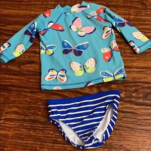 Mini Boden Swim Butterfly Stipe Bikini Rash Guard